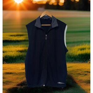PGA‎ TOUR Golf Vest Men Large Black Full Zip Fleece Lined Pockets Sleeveless